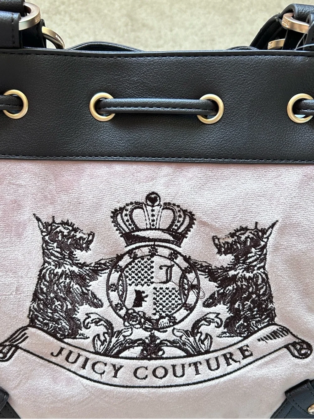 Juicy Couture Classic Scottie Dogs Velour Bow Tie Tote Dusty Blush OS Y2K Retro